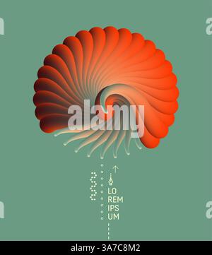 Nautilus shell. Abstract design element. Spiral, rotation and swirling movement. Cover design template. 3D illustration for brochure, poster, presenta Stock Vector