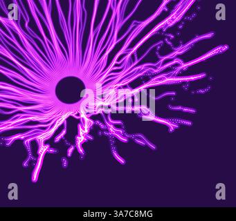 Abstract science or technology background. Hole made from flying particles. Array with dynamic particles. Vector illustration. Stock Vector