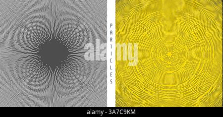 Small particles strive out of center. Array with dynamic particles. Abstract circular background with dynamic dots. Structure for science or technolog Stock Vector