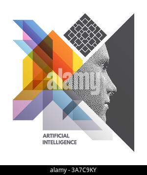 Machine learning. Futuristic artificial intelligence concept. Art composition with geometric shapes and forms. Cover design template for presentation, Stock Vector