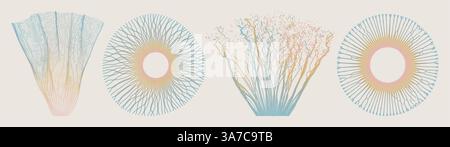 Array with dynamic particles of small particles in circle. Modern science and technology element. Abstract dotted background. Water splash imitation. Stock Vector