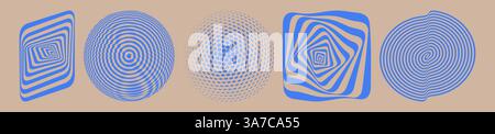 Abstract striped design element. Optical art. Melted liquid shape. Set of abstract spheres. Element, emblem or icon. Vector for cover, banner, brochur Stock Vector