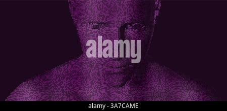 A face appearing through a cascaded binary code matrix. The concept of digitalisation and artificial intelligence. 3D vector illustration for brochure Stock Vector