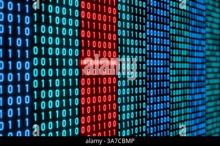 Malfunction warning sign, binary code with red signal, system error ...