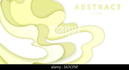 Abstract papercut topography on white background. Vector realistic illustration of presentation template with cutout green and yellow layers, topographic origami pattern, color gradient wave effect Stock Vector