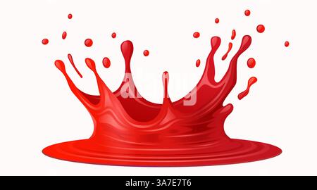 Realistic liquid red juice or blood splash isolated on white background. Splash with drops. Vector illustration Stock Vector