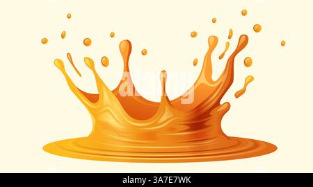 Realistic liquid orange juice splash isolated on white background. Splash with drops. Vector illustration Stock Vector