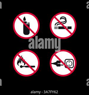 Prohibited signs, forbidden round stickers set, vector icons. Stock Vector