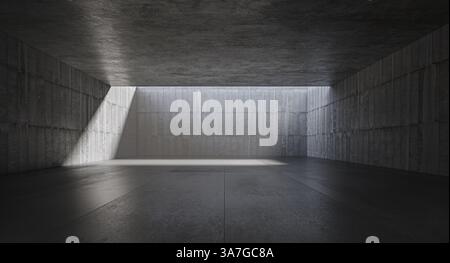 Empty concrete room with light beams, modern architecture 3d Stock Photo