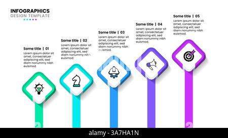 Infographic template with icons and 5 options or steps. Squares. Can be used for workflow layout, diagram, banner, webdesign. Vector illustration Stock Vector