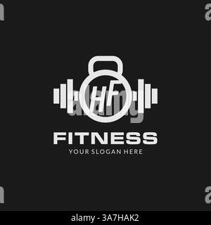 Initial HF fitness logo with creative kettlebell icon design style vector graphic Stock Vector