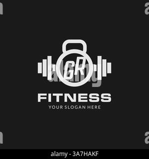 Initial GR fitness logo with creative kettlebell icon design style vector graphic Stock Vector