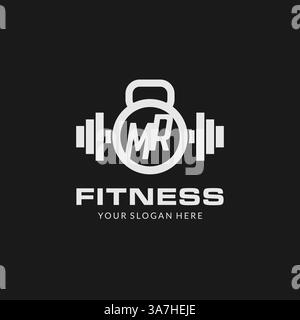 Initial MR fitness logo with creative kettlebell icon design style vector graphic Stock Vector