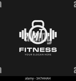 Initial MT fitness logo with creative kettlebell icon design style vector graphic Stock Vector