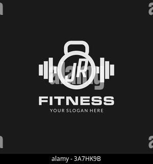 Initial JR fitness logo with creative kettlebell icon design style vector graphic Stock Vector
