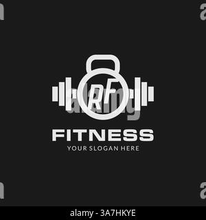Initial RF fitness logo with creative kettlebell icon design style vector graphic Stock Vector
