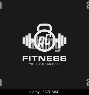 Initial RC fitness logo with creative kettlebell icon design style vector graphic Stock Vector