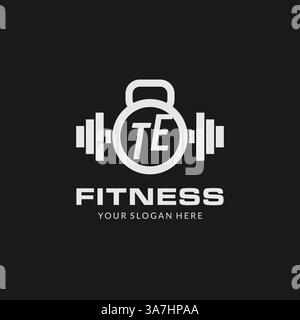 Initial TE fitness logo with creative kettlebell icon design style vector graphic Stock Vector