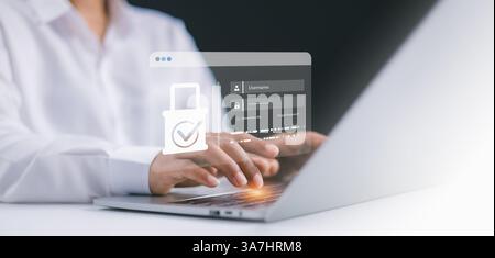 Cyber security and privacy concepts to protect data, Human use stylus pen with cyber security technology for protecting personal data, Secure internet Stock Photo