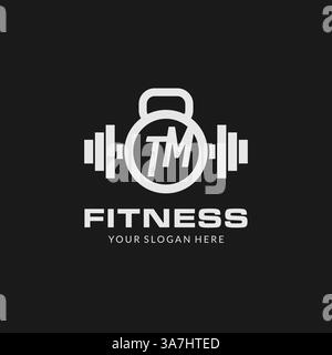 Initial TM fitness logo with creative kettlebell icon design style vector graphic Stock Vector