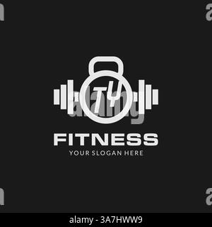 Initial TY fitness logo with creative kettlebell icon design style vector graphic Stock Vector