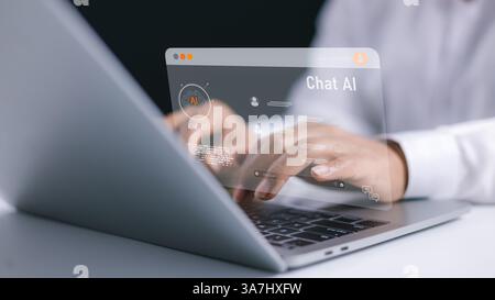 Artificial intelligence in work to help maximize efficiency, AI technology, Human uses AI technology to help analyze big data and use it in human dail Stock Photo