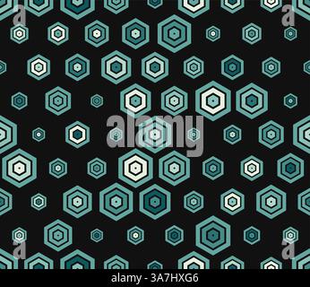 Abstract mosaic hexagon shapes background. Multicolored geometric elements of varied size. Plain hexagon frames. Hexagonal cells. Tileable pattern. Stock Vector
