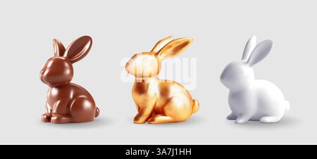 3D set of Easter bunnies isolated Stock Vector
