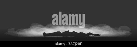 Fog, smoke or white smog clouds on floor. Morning mist covering ground or water surface in perspective view. Isolated steam circle at nightclub, magical haze or natural evaporation realistic 3D effect Stock Vector
