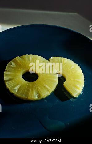 Slices of organic pineapple from the orchard on the Spanish coast. Stock Photo