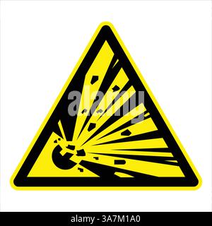 Black bomb exploding inside yellow triangle warning sign, indicating danger of explosion and potential hazard Stock Vector