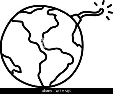 Explosive earth icon. Hand drawn vector illustration. Editable line stroke. Stock Vector