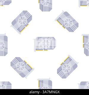 Seamless pattern of graphic cards showing cooling fans and connectors, enhancing computer performance Stock Vector