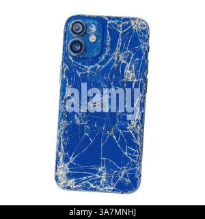 Alanya, Antalya, Turkey - Jan 06 2023, broken Apple iPhone on the white background Stock Photo
