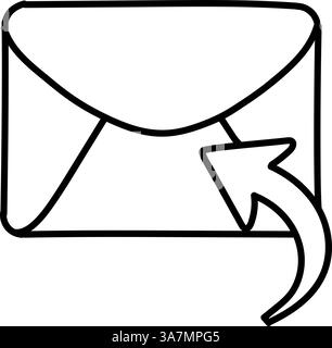Reply email icon. Hand drawn vector illustration. Editable line stroke. Stock Vector