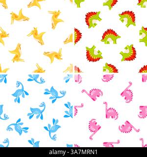 Colorful prehistoric reptiles in a seamless pattern for kids Stock Vector