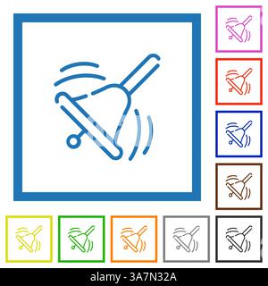 School Bell outline flat color icons in square frames on white background Stock Vector