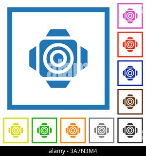 Spotlight flat color icons in square frames on white background Stock Vector