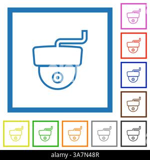 Security camera flat color icons in square frames on white background Stock Vector