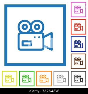 Video Camera flat color icons in square frames on white background Stock Vector