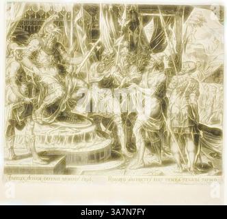 Maarten Van Ruler Holofernes sits on a throne in a tent of the army camp and listens to ...