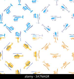 Colorful helicopters flying seamless pattern on white background Stock Vector