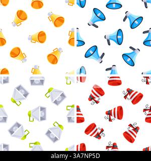 Seamless pattern with colorful megaphones and loudspeakers promoting advertising and communication Stock Vector
