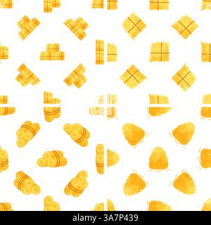 Seamless pattern with hay bales and haystacks showing different harvesting and storage methods Stock Vector
