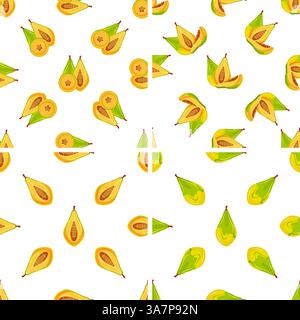 Seamless pattern of papaya fruit showing different slices on white background Stock Vector