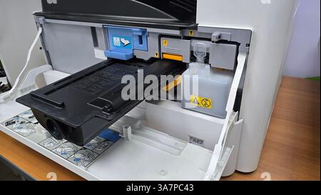 Replacing toner cartridge in modern laser printer Stock Photo