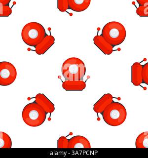 Red Electric School Bell Seamless Pattern on White Background Stock Vector