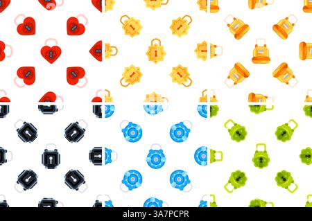 Seamless patterns with colorful padlocks showing security and love Stock Vector