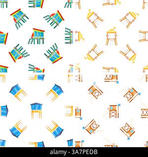 Lifeguard towers and stations creating colorful beach safety pattern Stock Vector