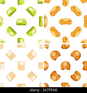 Seamless pattern with vintage radio receivers broadcasting nostalgic melodies Stock Vector